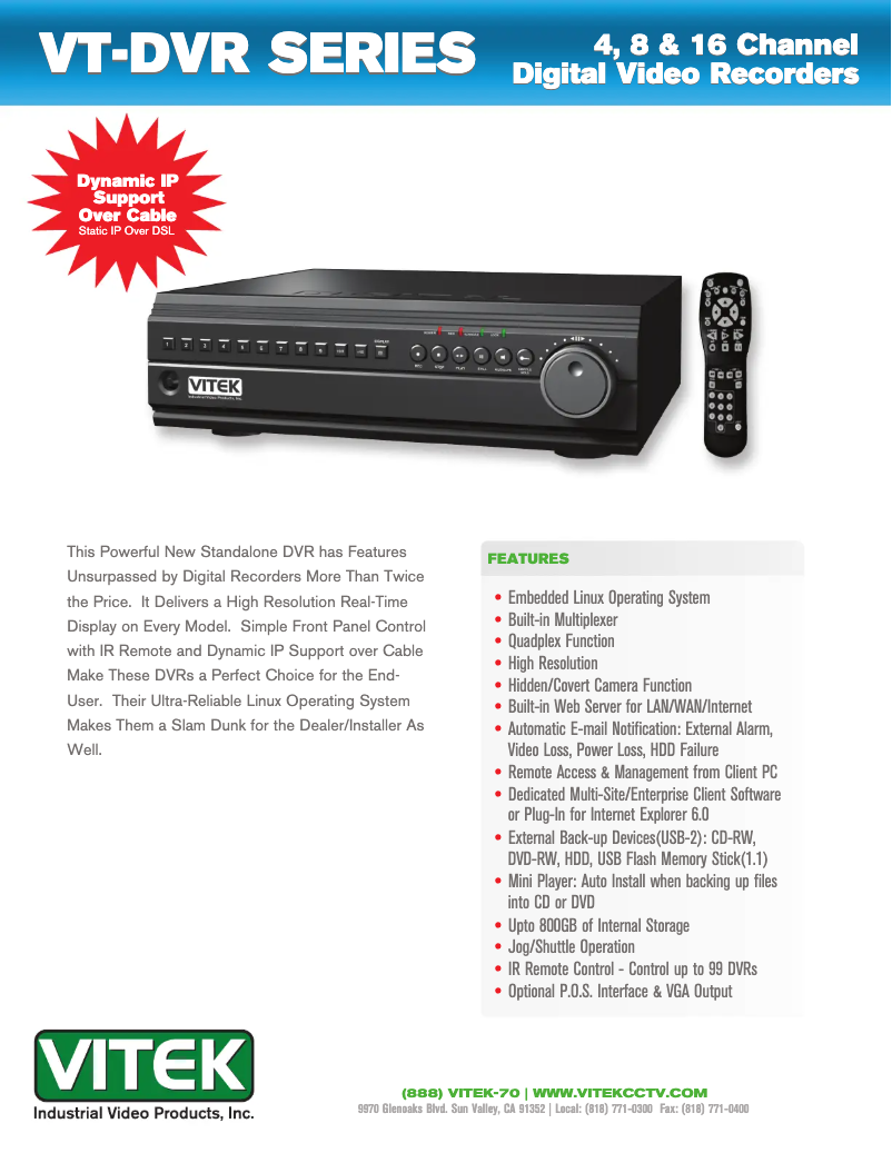 Image de la première page du manuel de l'appareil VT-DVR Series