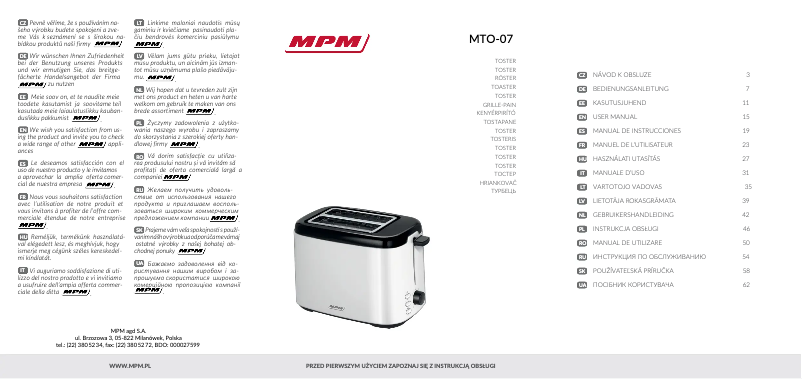 Page 1 de la notice Manuel utilisateur MPM MTO-07