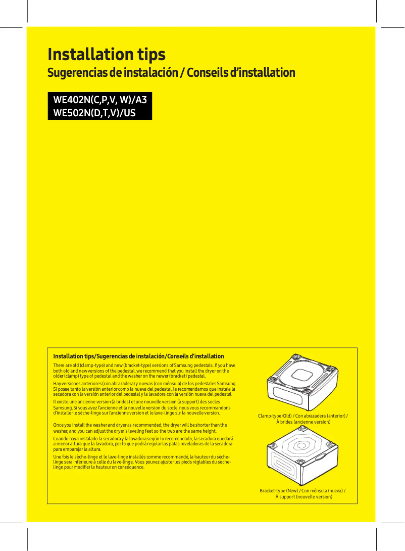 Page 1 de la notice Guide d'installation Samsung WE502NV