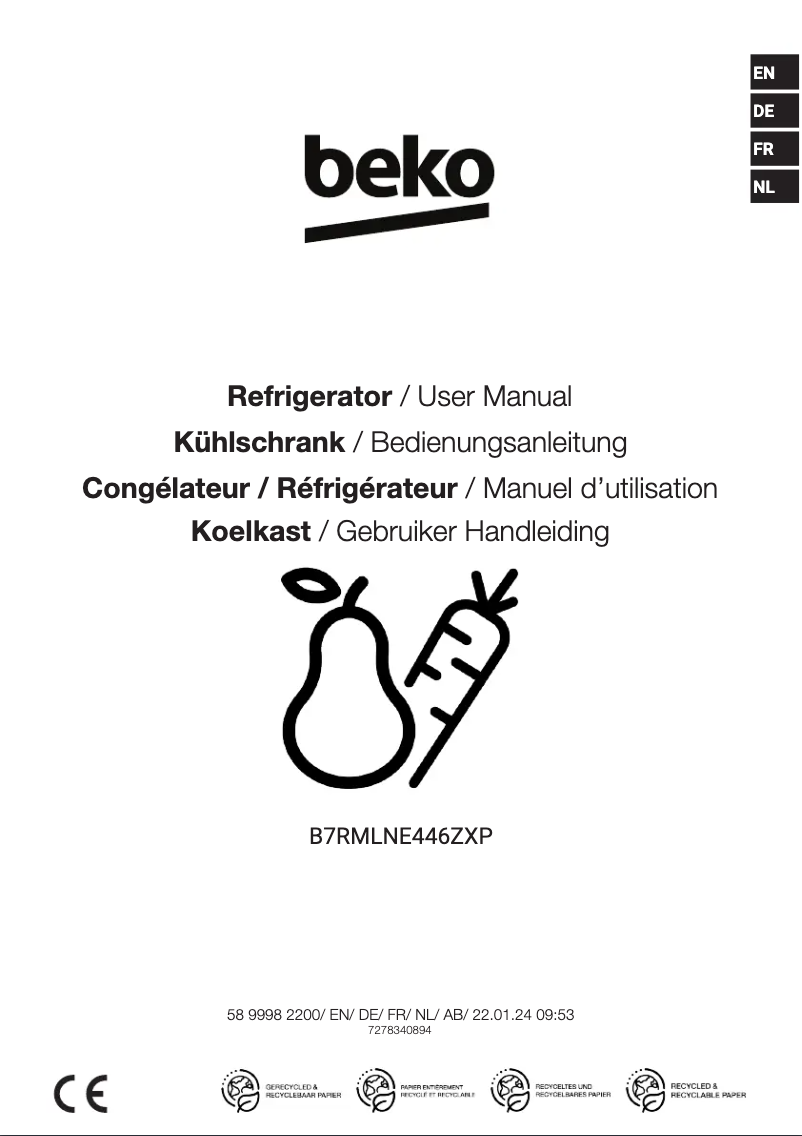 Page n°1 - Manuel utilisateur Beko B7RMLNE446ZXP