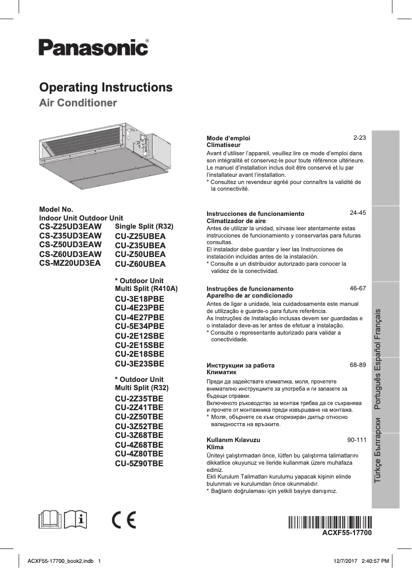Page n°1 - Manuel utilisateur Panasonic CS-MZ20UD3EA