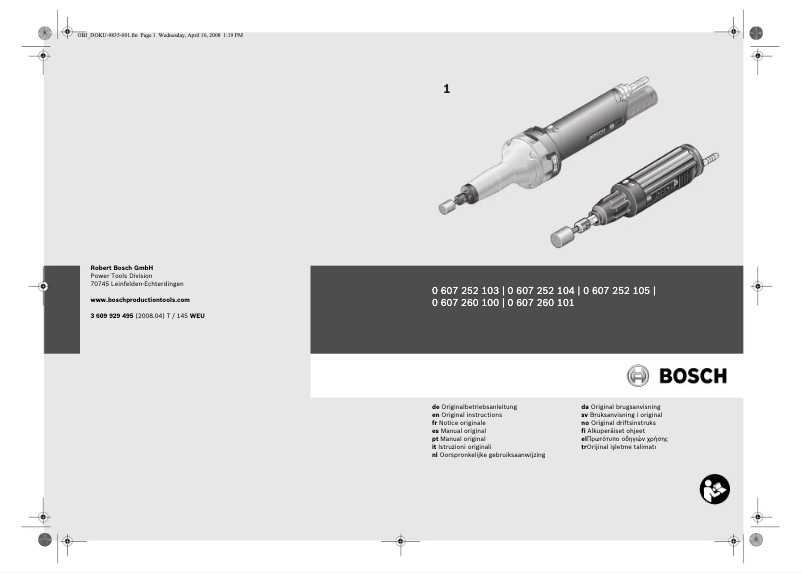 Page n°1 - Manuel utilisateur Bosch 0 607 260 100