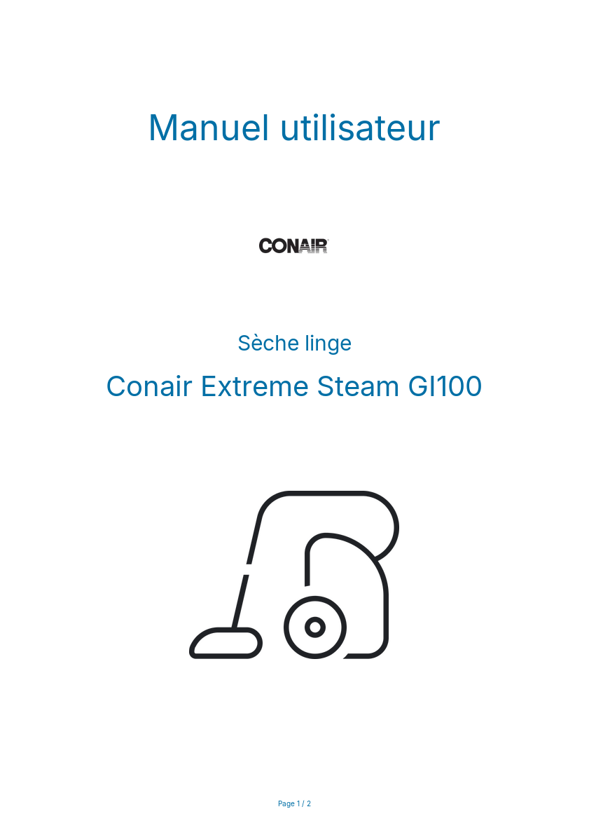Image de la première page du manuel de l'appareil Extreme Steam GI100