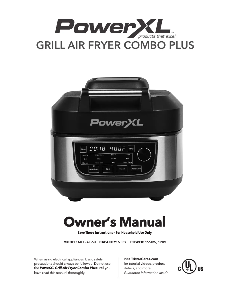 Page n°1 - Manuel utilisateur PowerXL Grill Air Fryer Combo Plus MFC-AF-6B