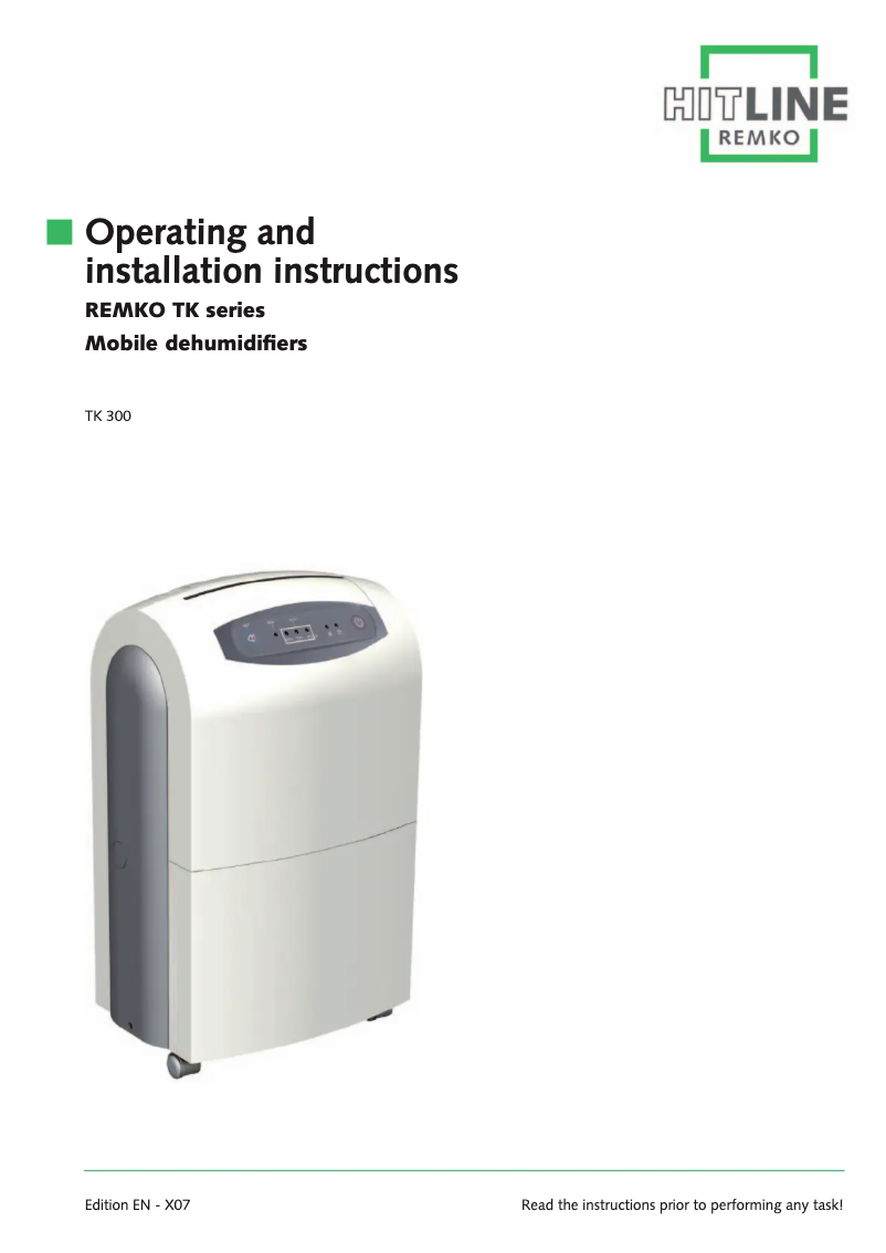 Page 1 de la notice Manuel utilisateur Remko TK 300