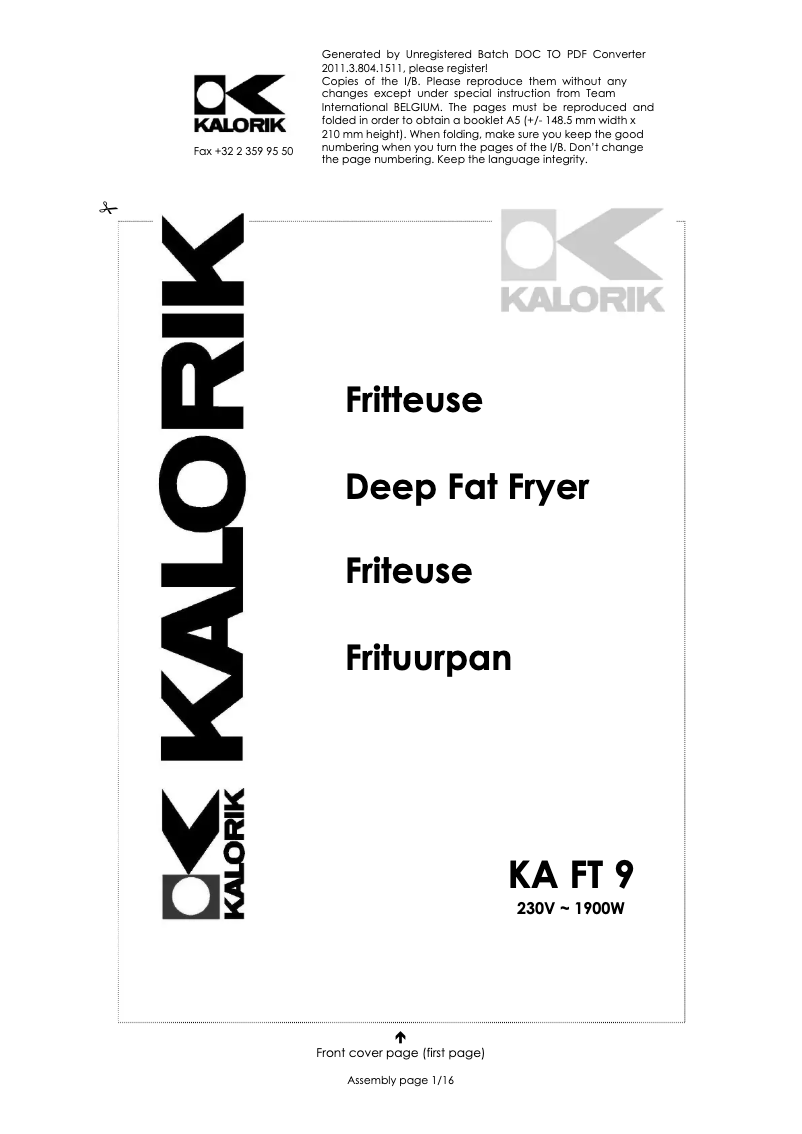 Página 1 del manual Manual de usuario Kalorik KA FT 9