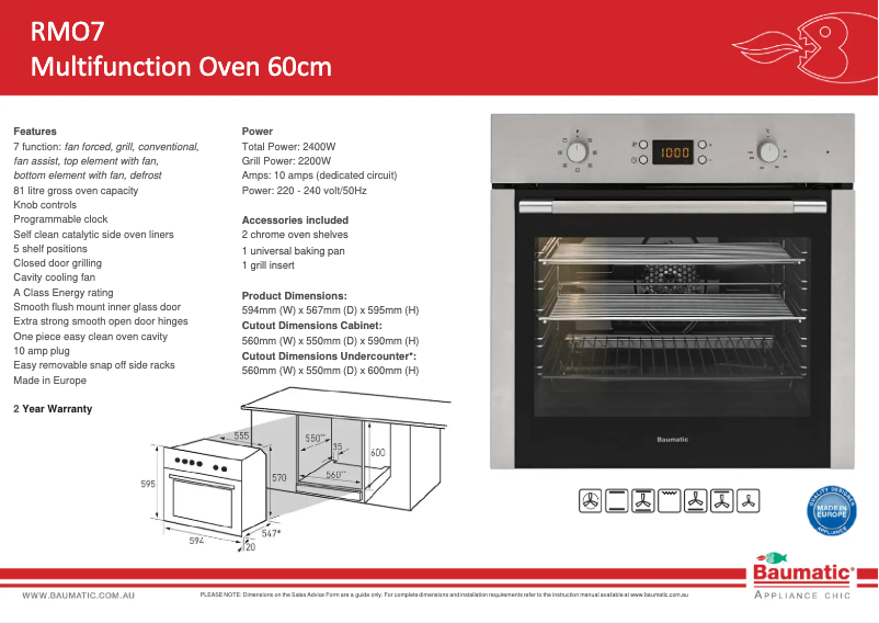 Page 1 de la notice Fiche technique Baumatic RMO7