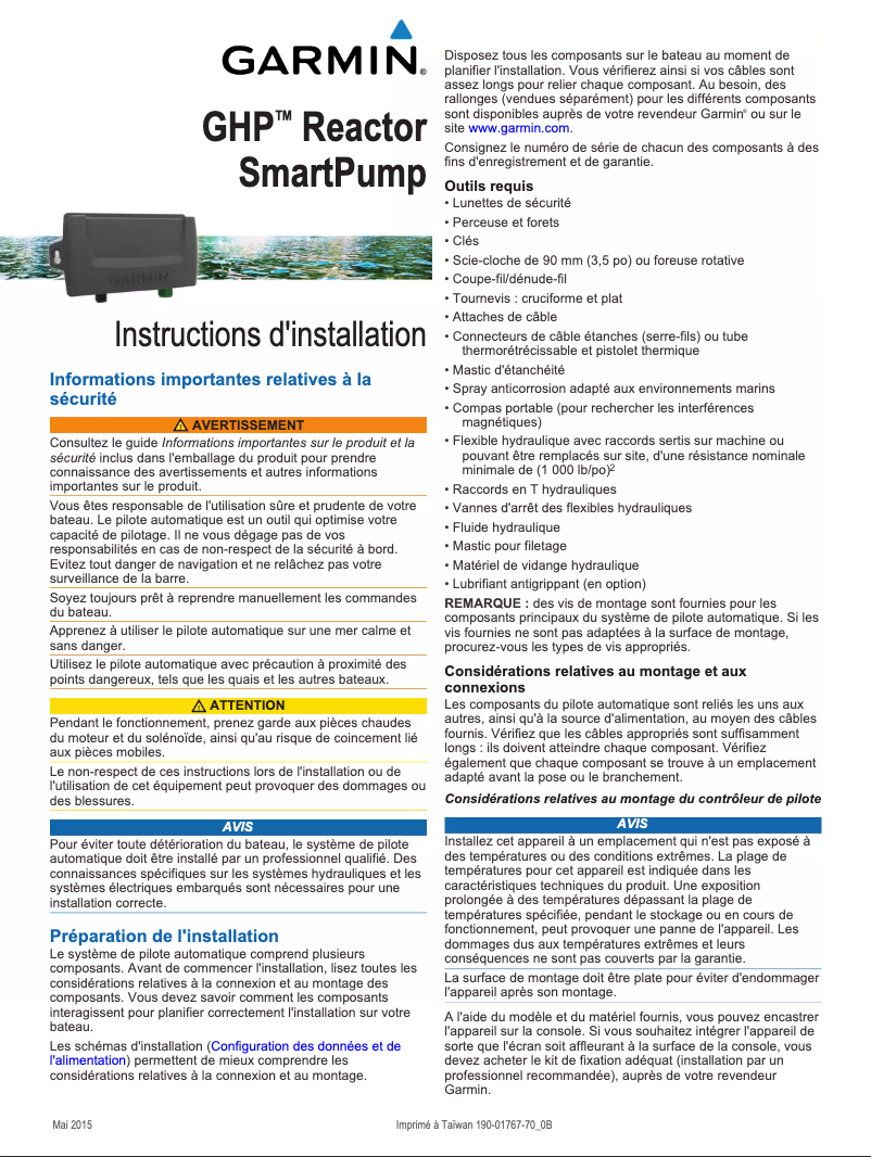Page 1 de la notice Guide d'installation Garmin Reactor