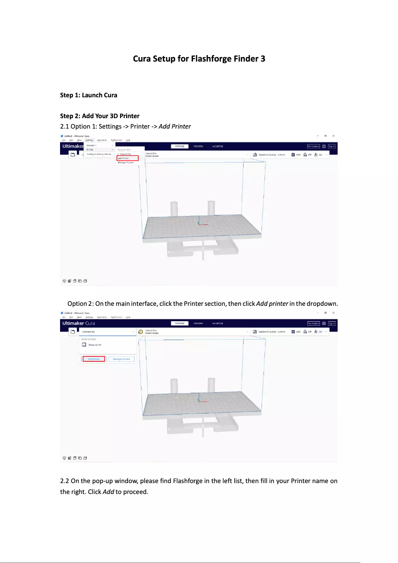 Page 1 de la notice Guide d'installation Flashforge Finder 3.0