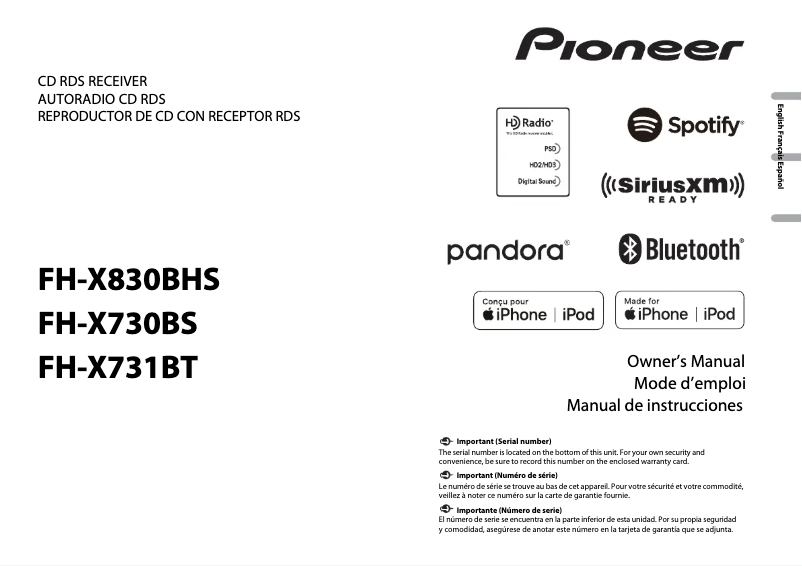 Image de la première page du manuel de l'appareil FH-X830BHS