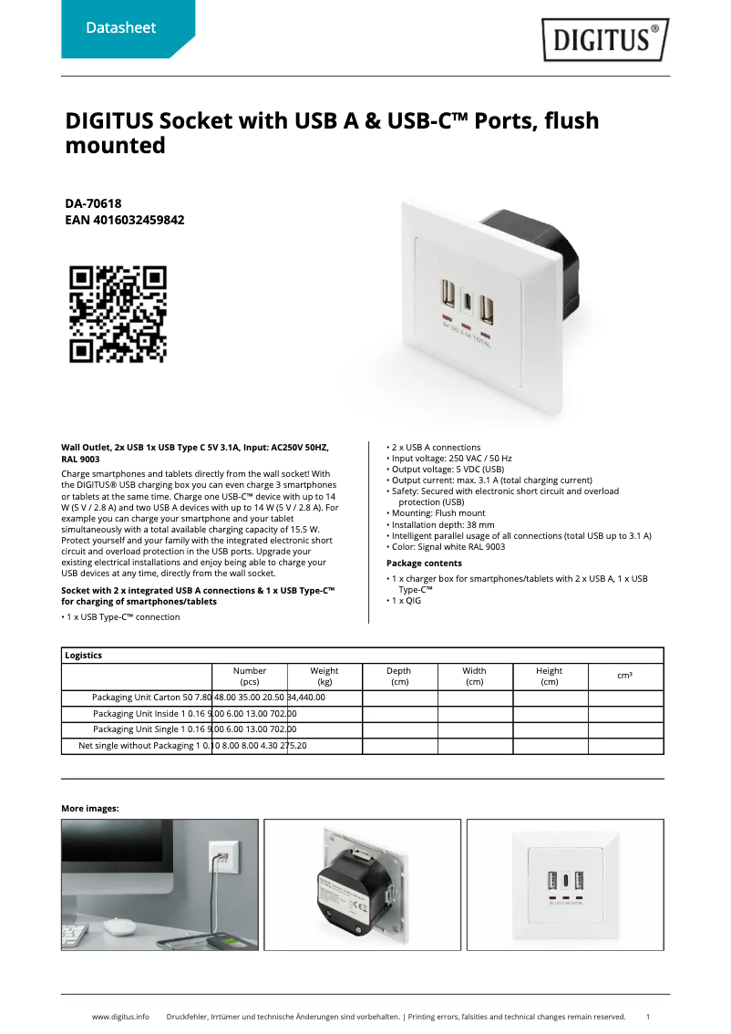 Page 1 de la notice Fiche technique Digitus DA-70618