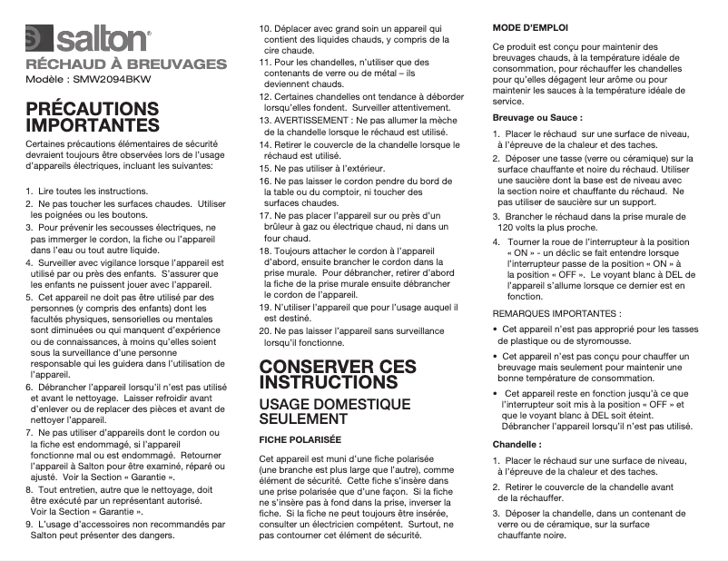 Image de la première page du manuel de l'appareil SMW2094BKW