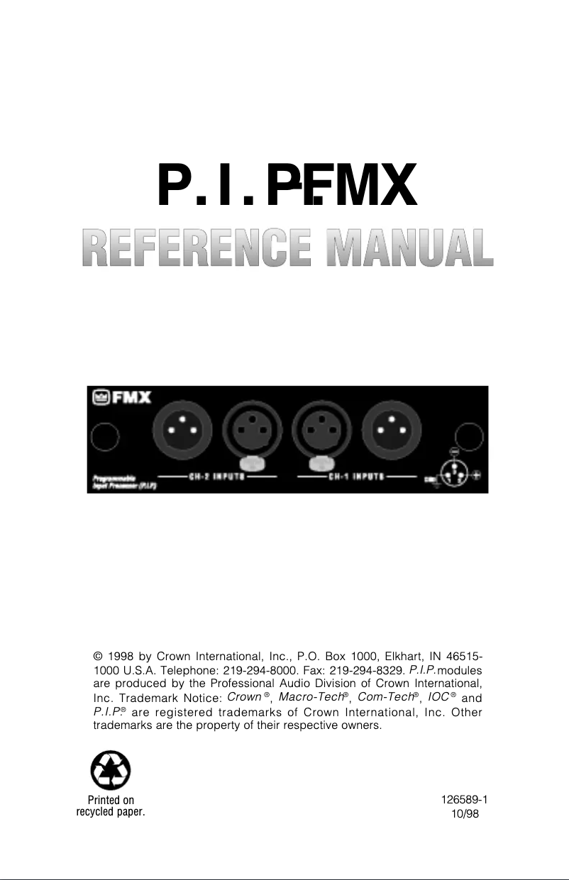 Image de la première page du manuel de l'appareil P.I.P.-FMX