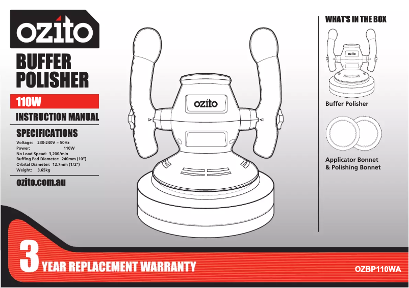 Image de la première page du manuel de l'appareil OZBP110WA