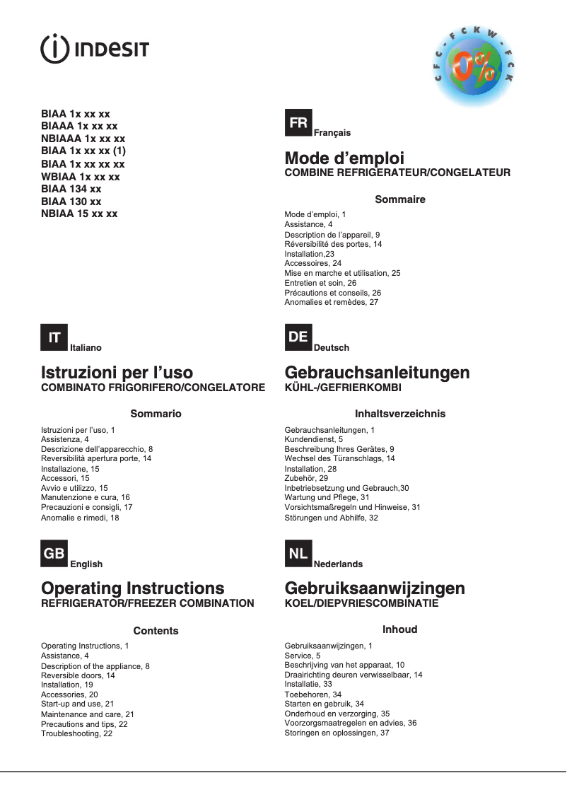 Page n°1 - Manuel utilisateur Indesit BIAAA 13
