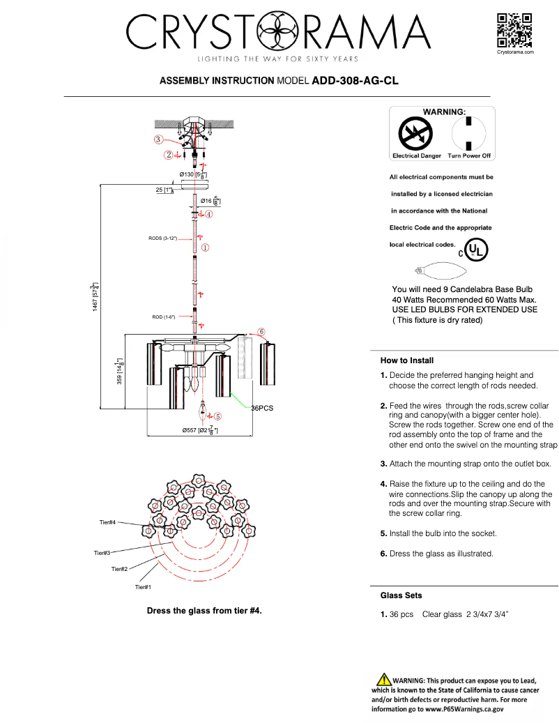 Page 1 de la notice Manuel utilisateur Crystorama Addis ADD-308-AG-CL