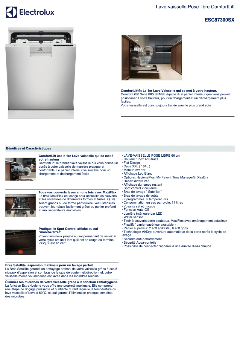 Page 1 de la notice Fiche technique Electrolux ESC87300SX