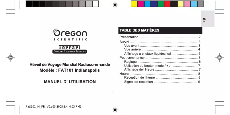 Page 1 de la notice Manuel utilisateur Oregon Scientific FAT101