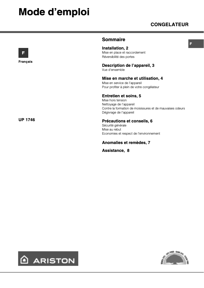 Page n°1 - Manuel utilisateur Ariston Thermo UP1746