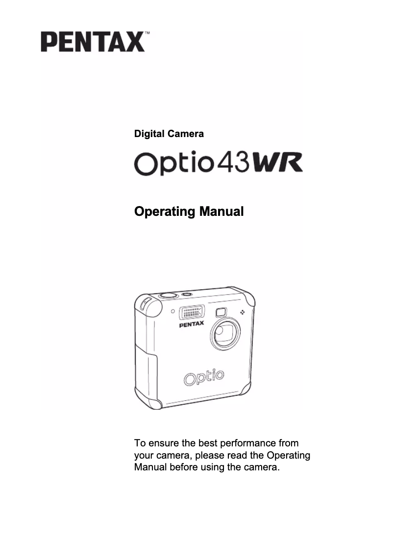 Page 1 de la notice Manuel utilisateur Pentax Optio 43WR