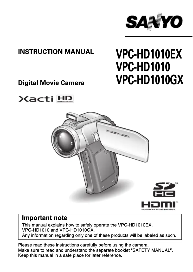 Image de la première page du manuel de l'appareil Xacti VPC-HD1010