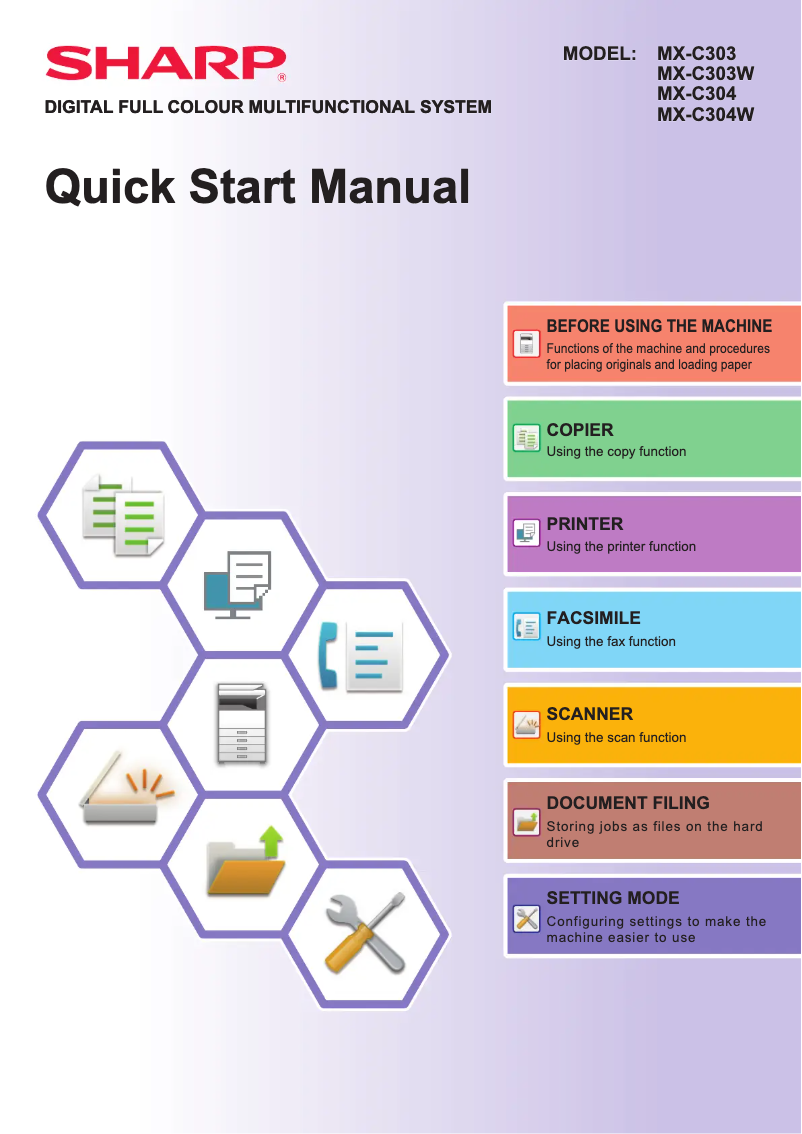 Page n°1 - Guide de démarrage rapide Sharp MX-C303WH