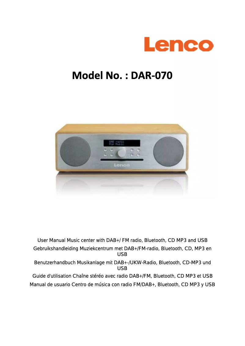 Page n°1 - Manuel utilisateur Lenco DAR-070