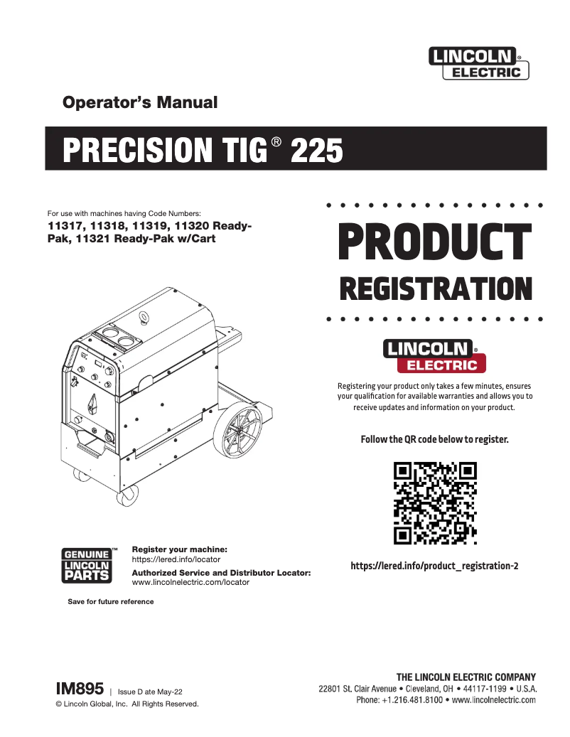 Página 1 del manual Manual de usuario Lincoln Electric TIG 225 TIG