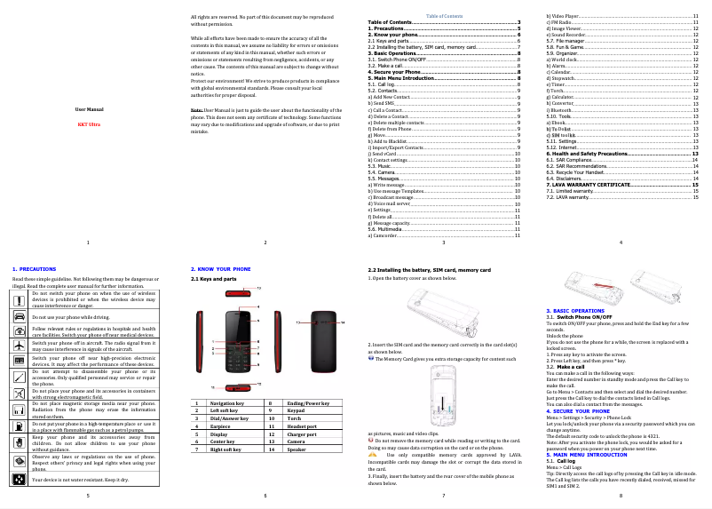 Page n°1 - Manuel utilisateur Lava KKT Ultra