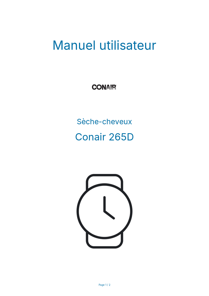 Page n°1 - Manuel utilisateur Conair 265D
