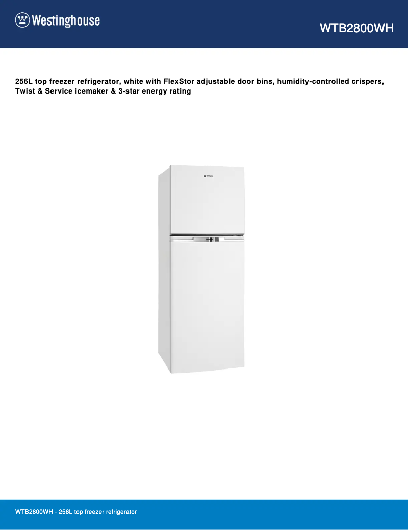 Page n°1 - Fiche technique Westinghouse WTB2800WH