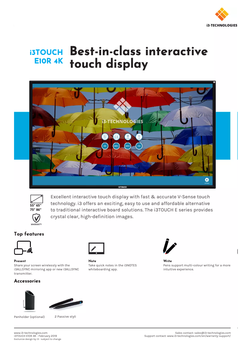 Page n°1 - Manuel utilisateur i3-Technologies I3TOUCH E1065R 4K