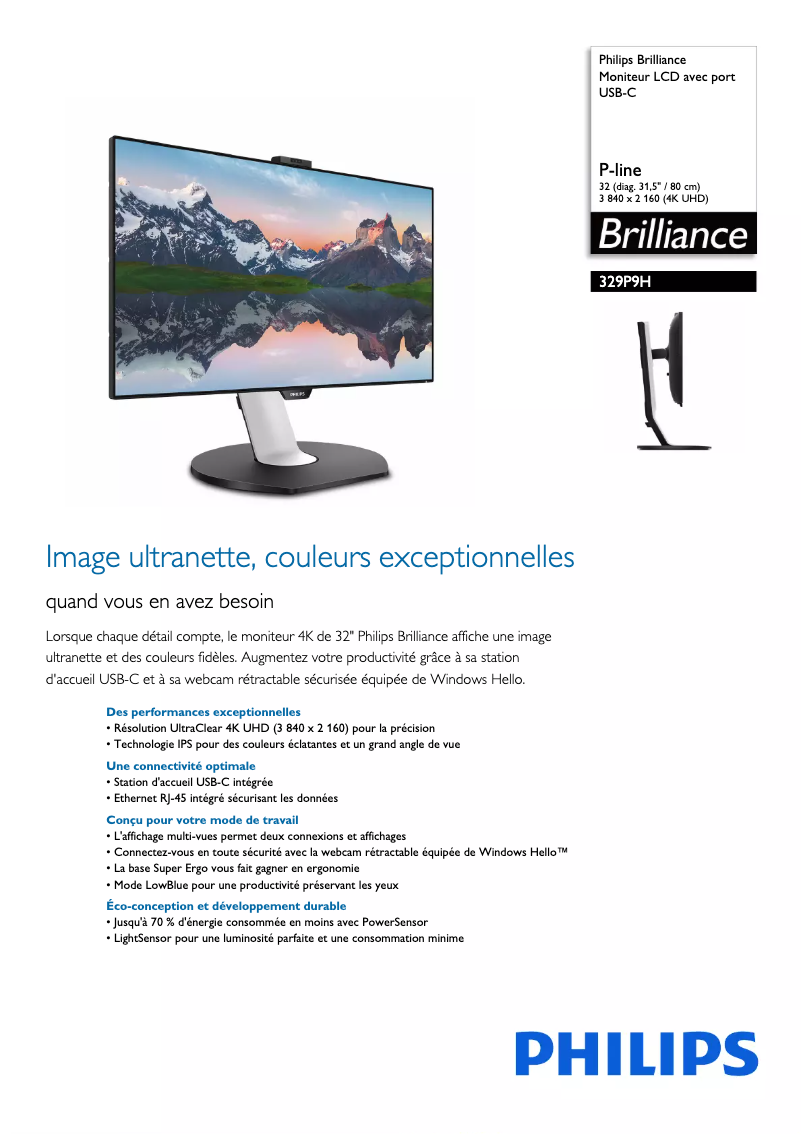 Page 1 de la notice Fiche technique Philips Brilliance 329P9H