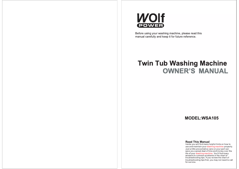 Page n°1 - Manuel utilisateur Wolf Power WSA105