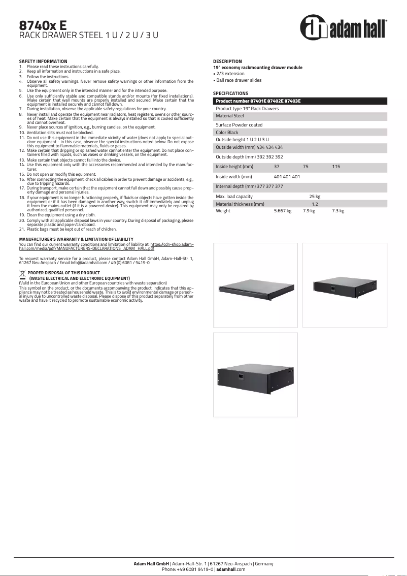 Page 1 de la notice Manuel utilisateur Adam Hall 87401E
