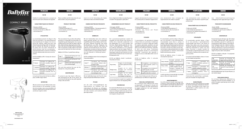 Page n°1 - Manuel utilisateur BaByliss D210E
