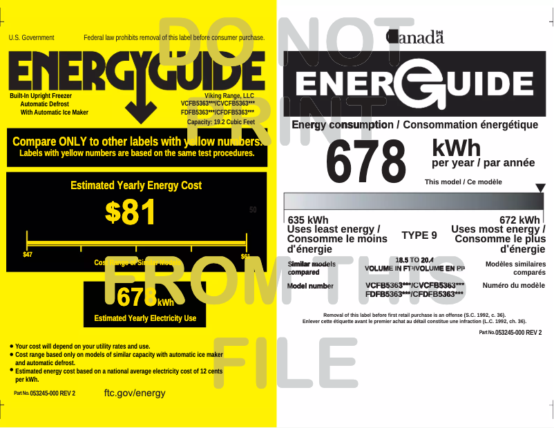 Page 1 of the manual Energy Label Viking FDFB5363L