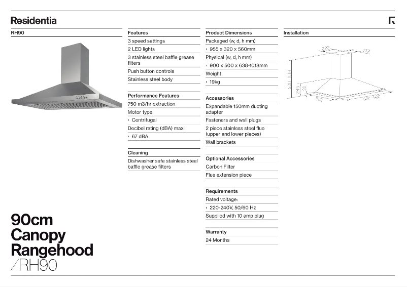 Page 1 de la notice Fiche technique Esatto RH90
