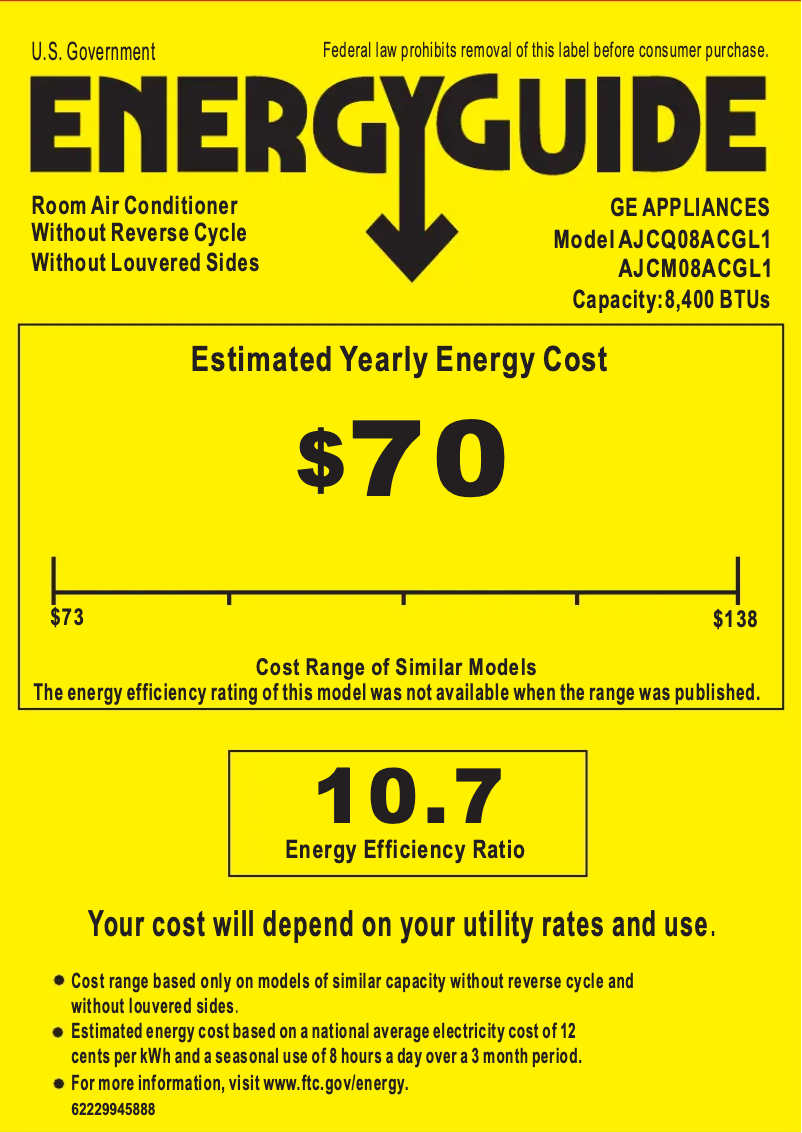 Página 1 del manual Etiqueta energética GE AJCQ08ACG
