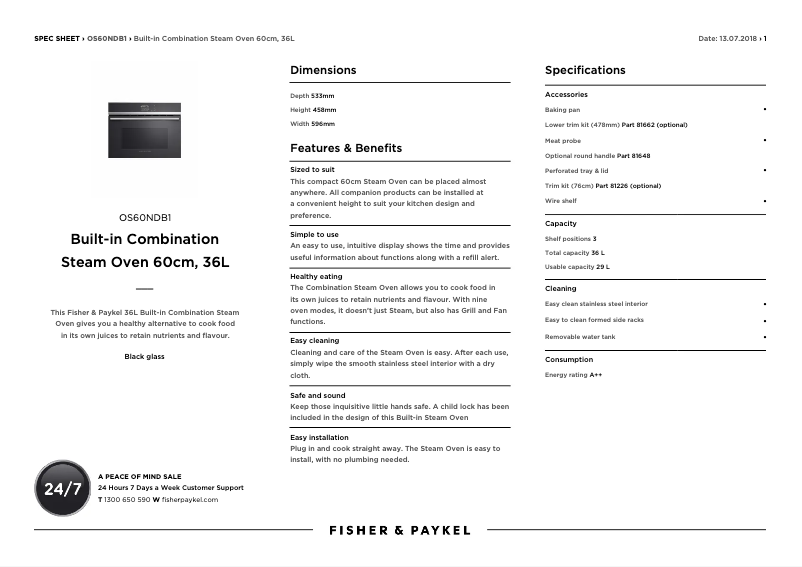 Page n°1 - Fiche technique Fisher & Paykel OS60NDB1
