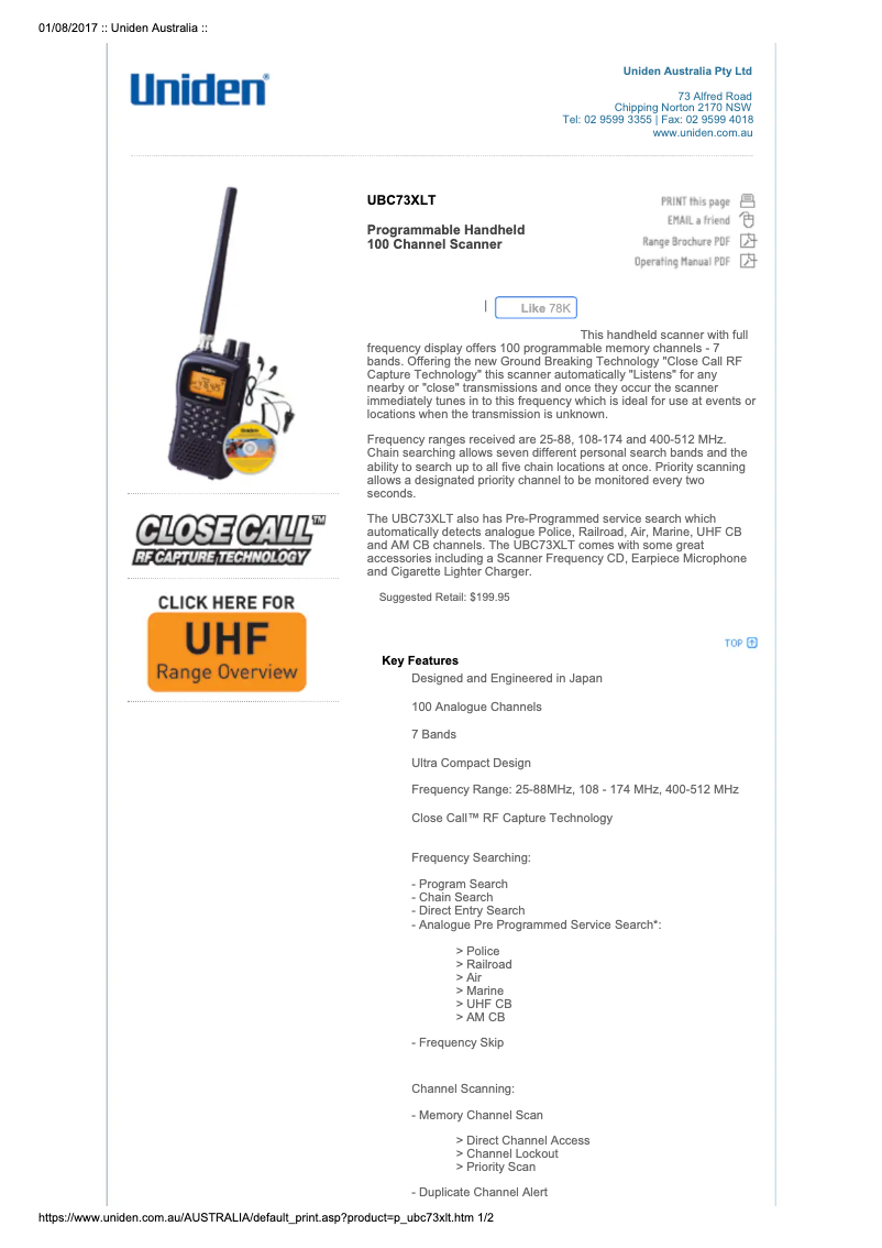 Image de la première page du manuel de l'appareil UBC73XLT