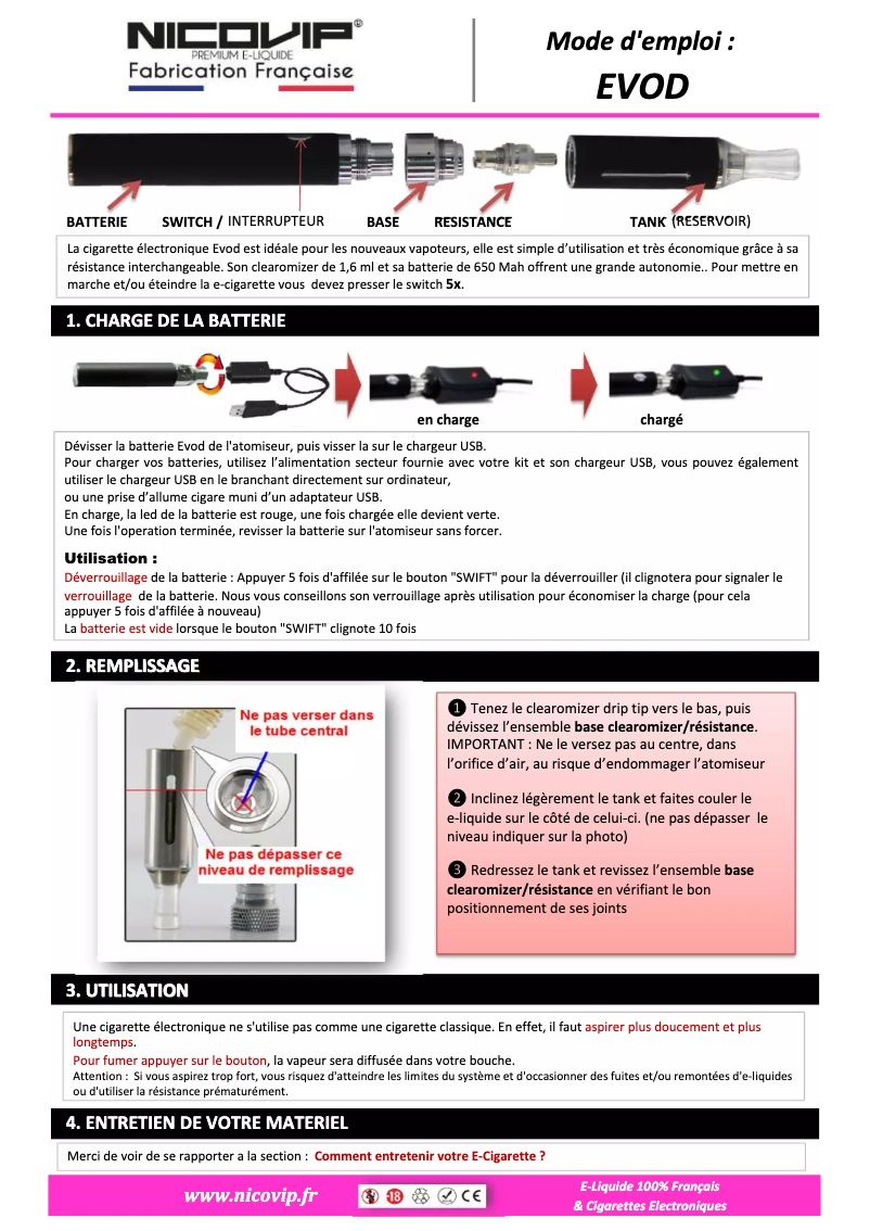 Page n°1 - Manuel utilisateur Nicovip EVOD