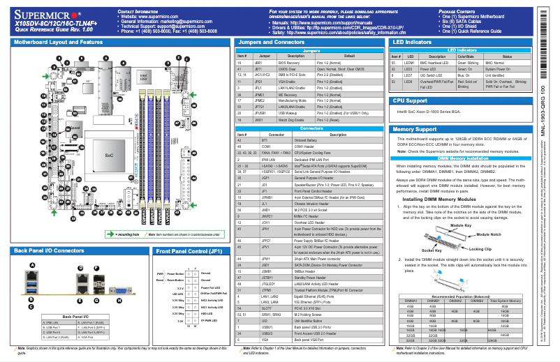 Page 1 de la notice Guide de démarrage rapide Supermicro X10SDV-12C-TLN4F+