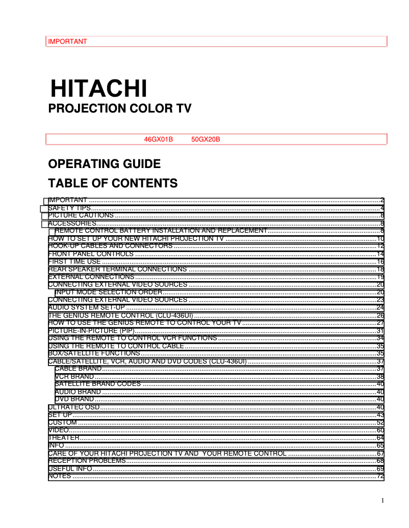 Image de la première page du manuel de l'appareil 46GX01B