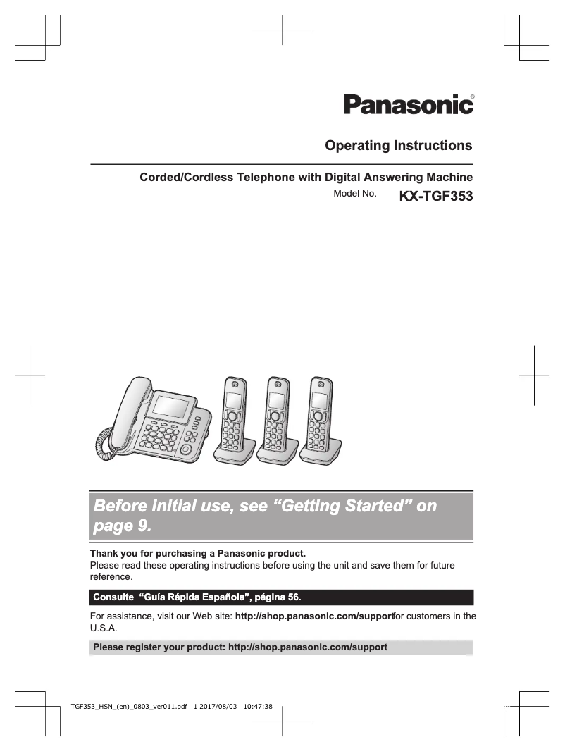 Page 1 de la notice Manuel utilisateur Panasonic KX-TGF353G2