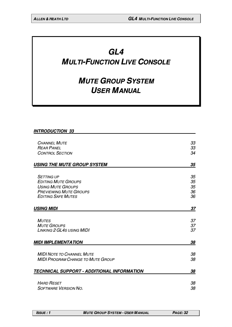 Page 1 de la notice Manuel utilisateur Allen & Heath GL4