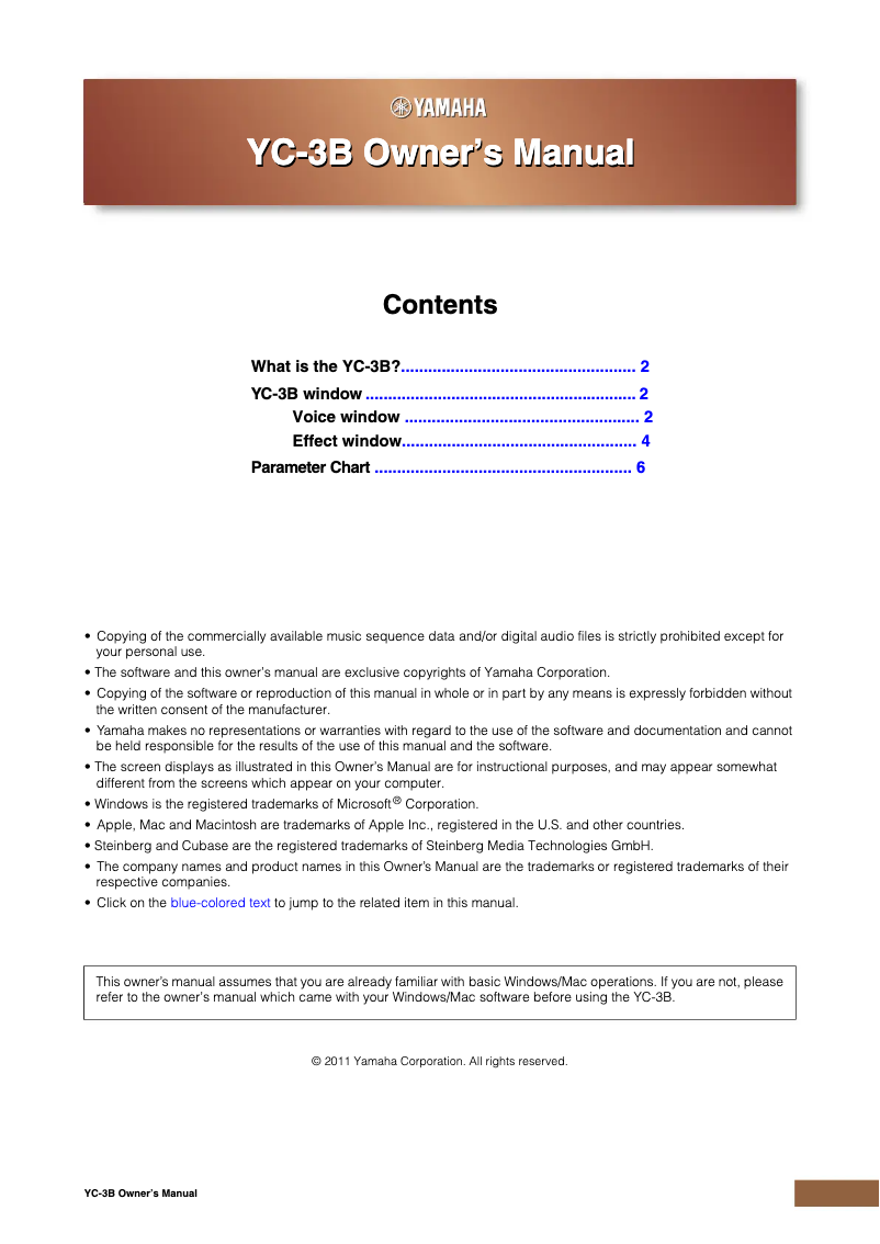 Page 1 de la notice Manuel utilisateur Yamaha YC-3B