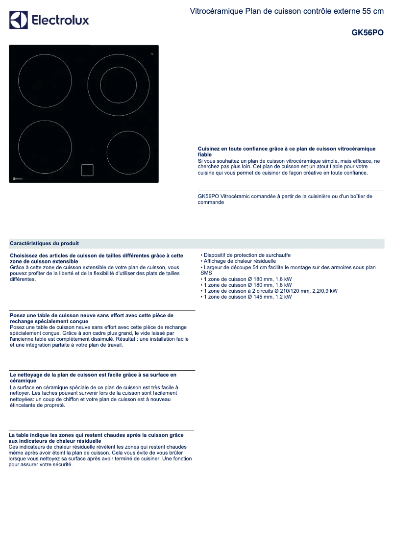 Page n°1 - Fiche technique Electrolux GK56PO
