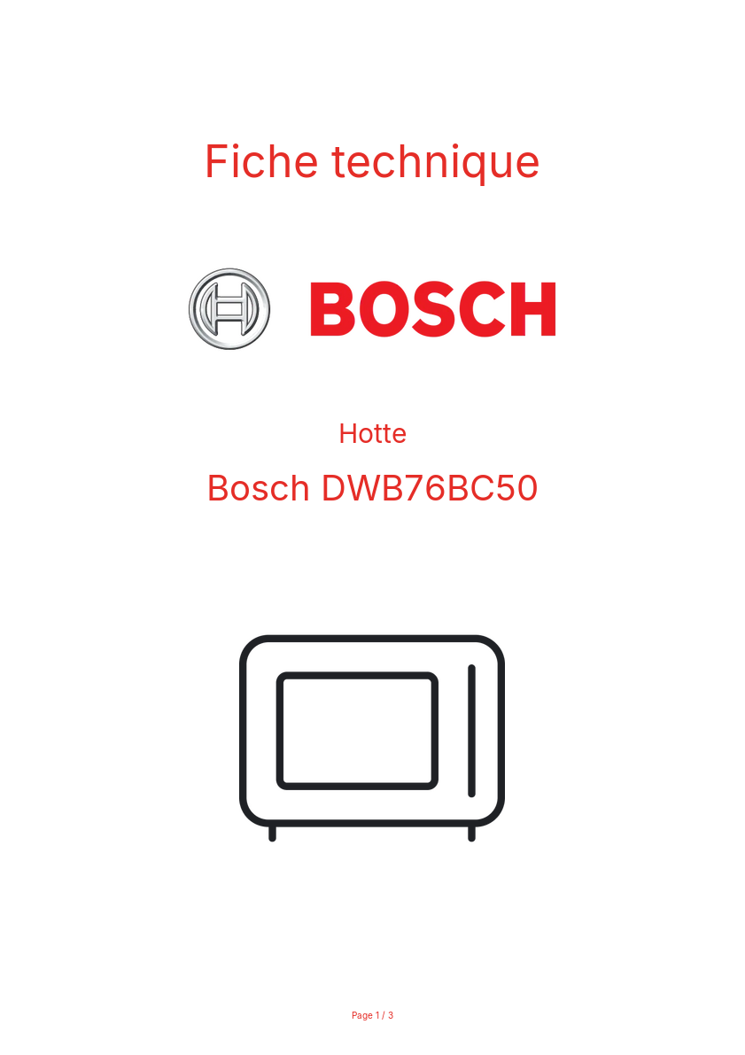 Page n°1 - Fiche technique Bosch DWB76BC50