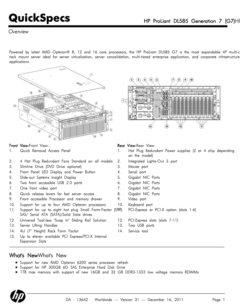Page n°1 - Manuel utilisateur HP ProLiant 585 G7